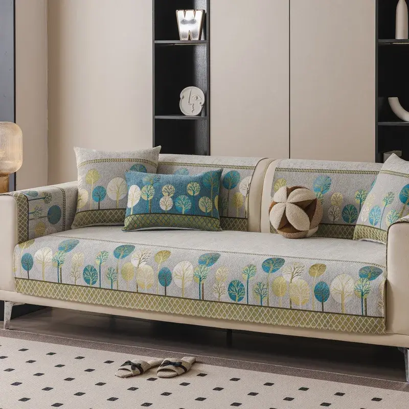 Modern Minimalist Ethnic Style Sofa Cushion 2024 New Chenille Four Seasons Universal Non Slip Seat Cushion Cover Cloth Towel