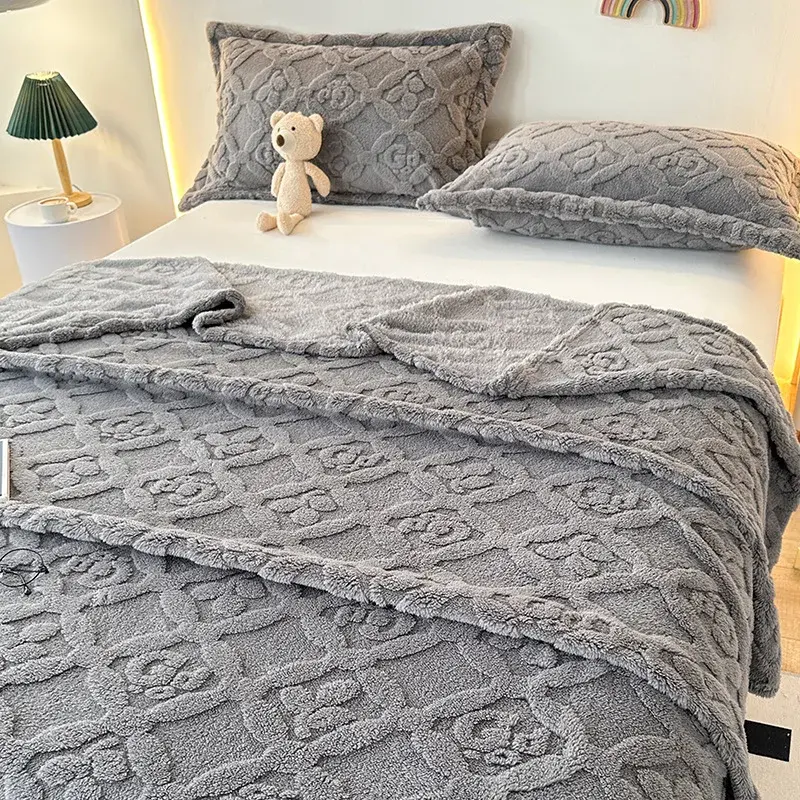 Plain Coral Fleece Spring Thick Blanket,air Conditioning Thickened Sofa Blanket,bedroom Comfortable Sofa Blanket for Four Season