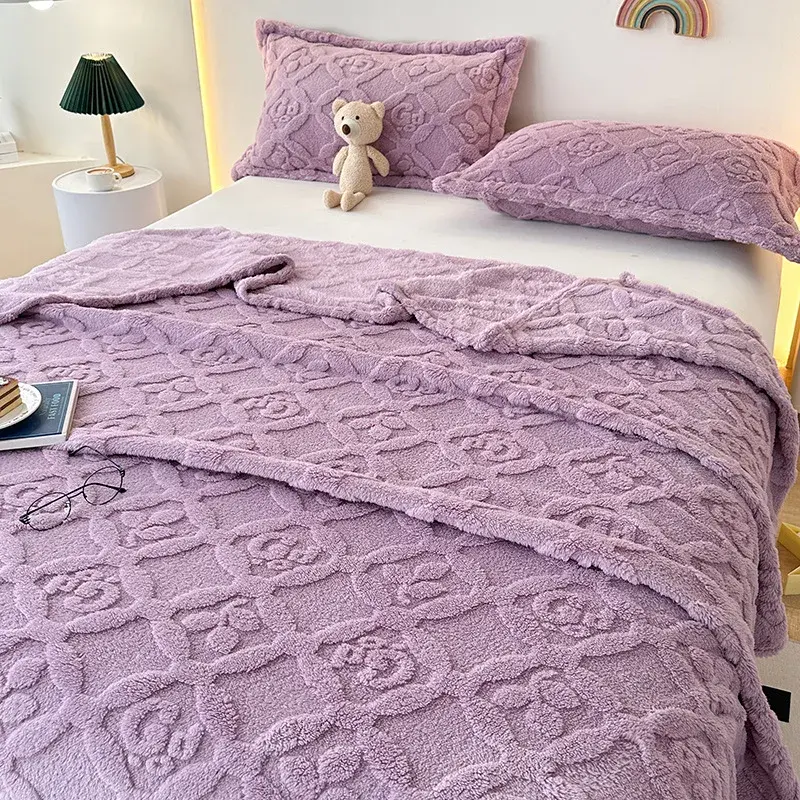 Plain Coral Fleece Spring Thick Blanket,air Conditioning Thickened Sofa Blanket,bedroom Comfortable Sofa Blanket for Four Season