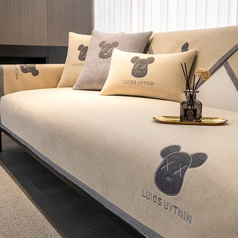High-grade Sofa Cover Towel Chenille Non-Slip Sofa Covers For Living Room Modern Four Seasons Universal Couch Cover Solid Color