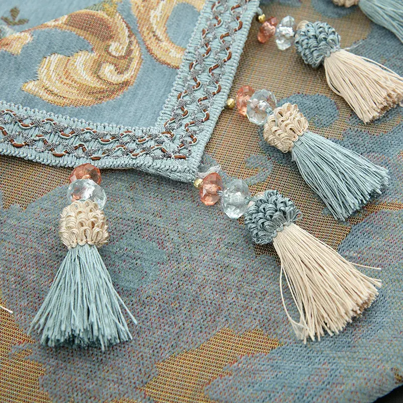 Luxury Jacquard Tablecloth with Tassel Pendant Chenille Fabric Rectangular Table Cover European Living Room Coffee Table Cloth