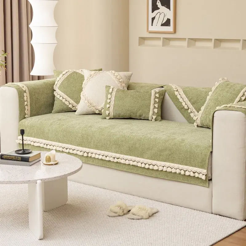 Corduroy Sofa Cover Non-slip Couch Cover Universal for Seasons Sofa Protective Cover Towel Solid Color Tassel Ball Sofa Covers