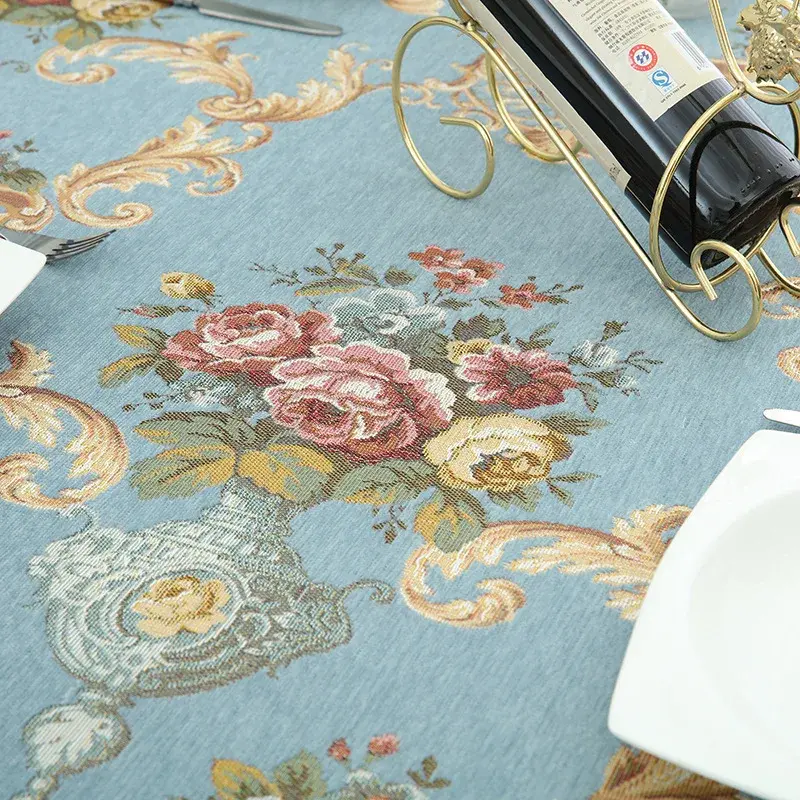 Luxury Jacquard Tablecloth with Tassel Pendant Chenille Fabric Rectangular Table Cover European Living Room Coffee Table Cloth