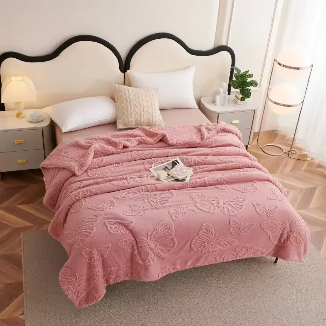Amazon Butterfly Double Taffle Solid Color Blanket for Four Seasons,Thickened Thermal Comfortable Blanket Universal Sofa Blanket