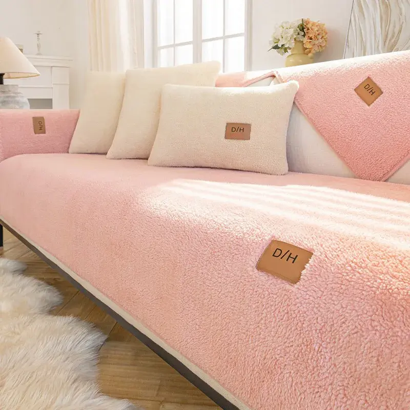Nordic Sofa Cover Anti-skid Thickened Plush Cushion Warm Cover Simple Imitation Cashmere Sofa Towel Cushion Cover For Leather