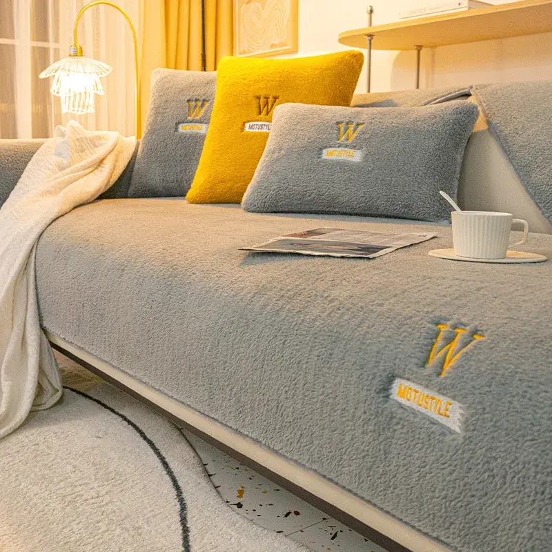 Nordic Sofa Cover Anti-skid Thickened Plush Cushion Warm Cover Simple Imitation Cashmere Sofa Towel Cushion Cover For Leather