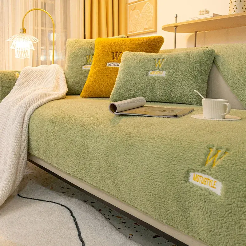 Nordic Sofa Cover Anti-skid Thickened Plush Cushion Warm Cover Simple Imitation Cashmere Sofa Towel Cushion Cover For Leather