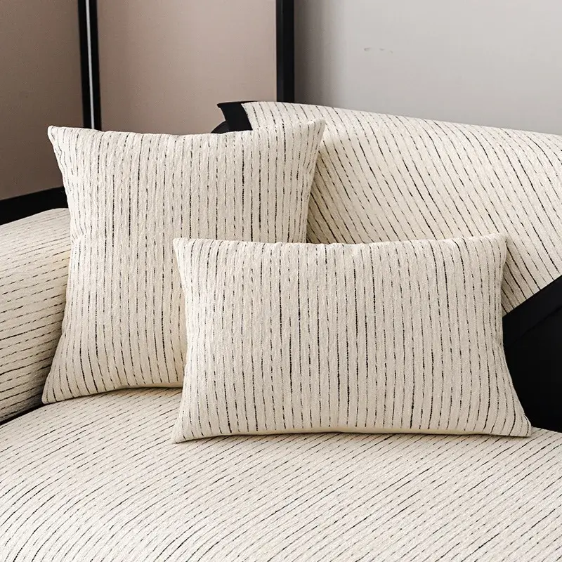 Four Seasons Universal French Sofa Cover Stripe Sofa Pad Solid Color Line Sofa Mat for Living Room Non-Slip L-type Couch Cushion