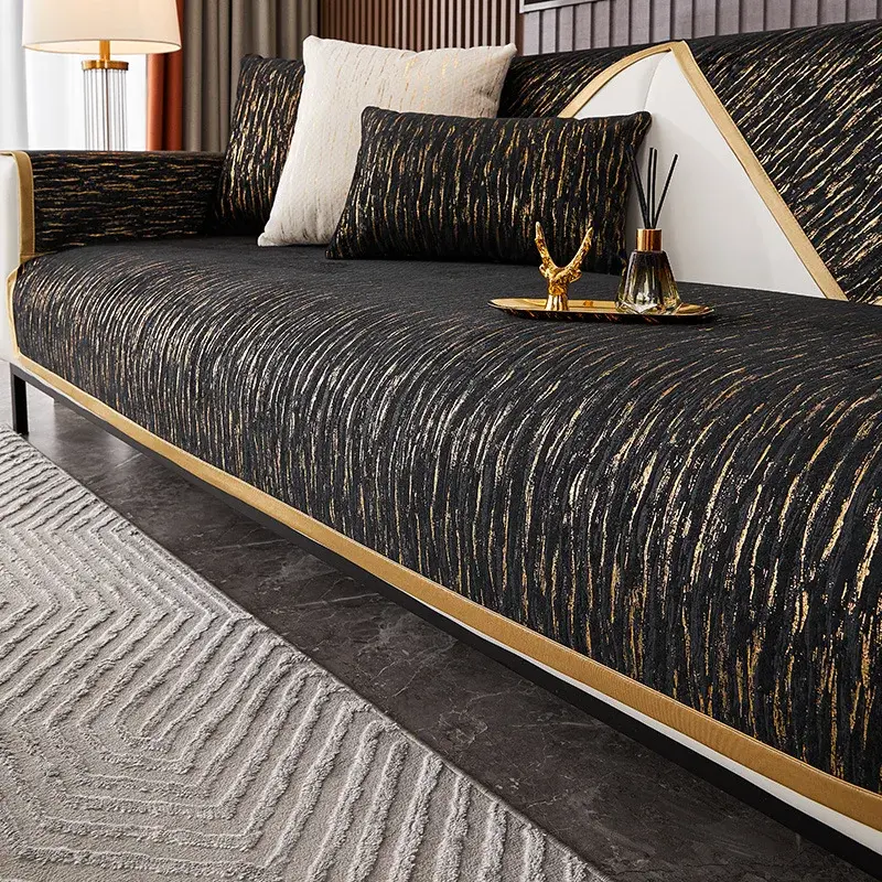 Luxury Gilding Sofa Cover Four Season Leather Universal Sofa Towel Chenille Non-Slip All-Inclusive Cover Cloth Cushion Gold Edge