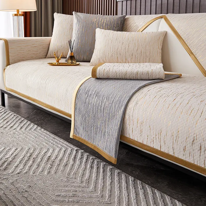 Luxury Gilding Sofa Cover Four Season Leather Universal Sofa Towel Chenille Non-Slip All-Inclusive Cover Cloth Cushion Gold Edge