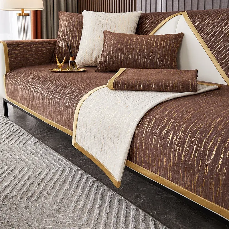 Luxury Gilding Sofa Cover Four Season Leather Universal Sofa Towel Chenille Non-Slip All-Inclusive Cover Cloth Cushion Gold Edge