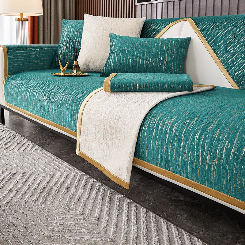 Luxury Gilding Sofa Cover Four Season Leather Universal Sofa Towel Chenille Non-Slip All-Inclusive Cover Cloth Cushion Gold Edge