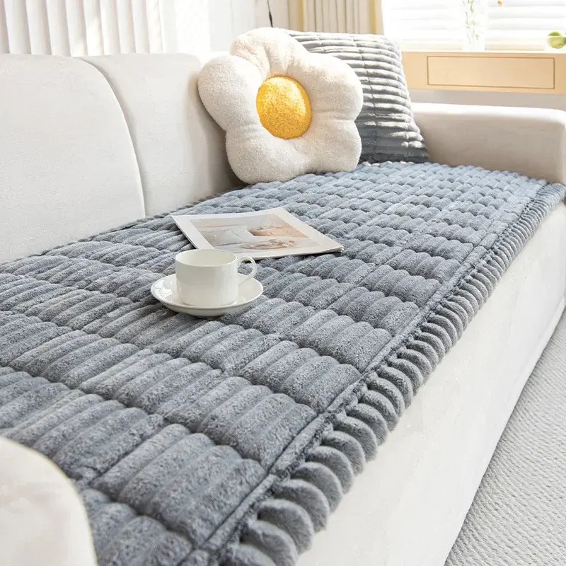 Winter Warm Thickening Plush Cushion New Corduroy Quilted Sofa Towel Couch Cover L-shaped Sectional Anti-slip Modern Sofa Cover