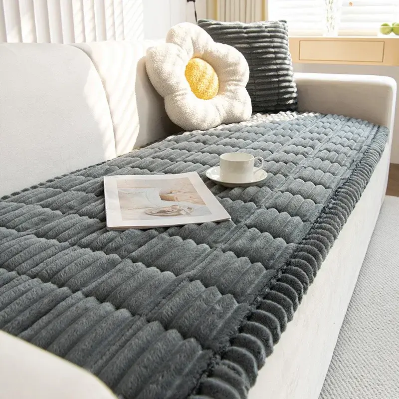 Winter Warm Thickening Plush Cushion New Corduroy Quilted Sofa Towel Couch Cover L-shaped Sectional Anti-slip Modern Sofa Cover