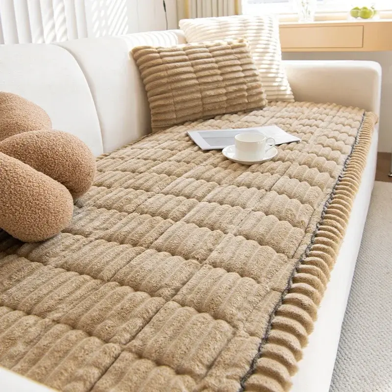 Winter Warm Thickening Plush Cushion New Corduroy Quilted Sofa Towel Couch Cover L-shaped Sectional Anti-slip Modern Sofa Cover