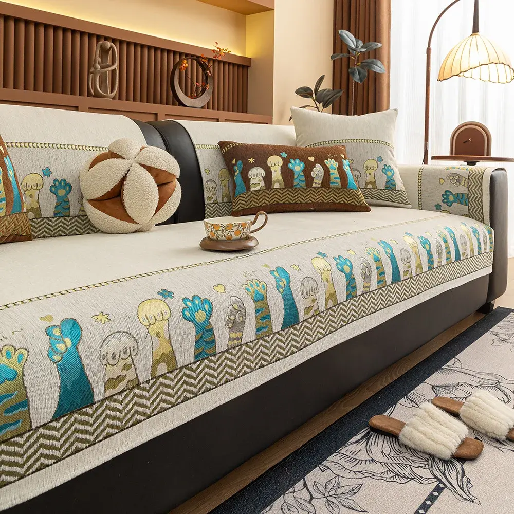New Light Luxury Versatile Chenille Jacquard Sofa Mat Four Season Universal Anti Slip Sofa Cover Cloth Backrest Cushion Cloth