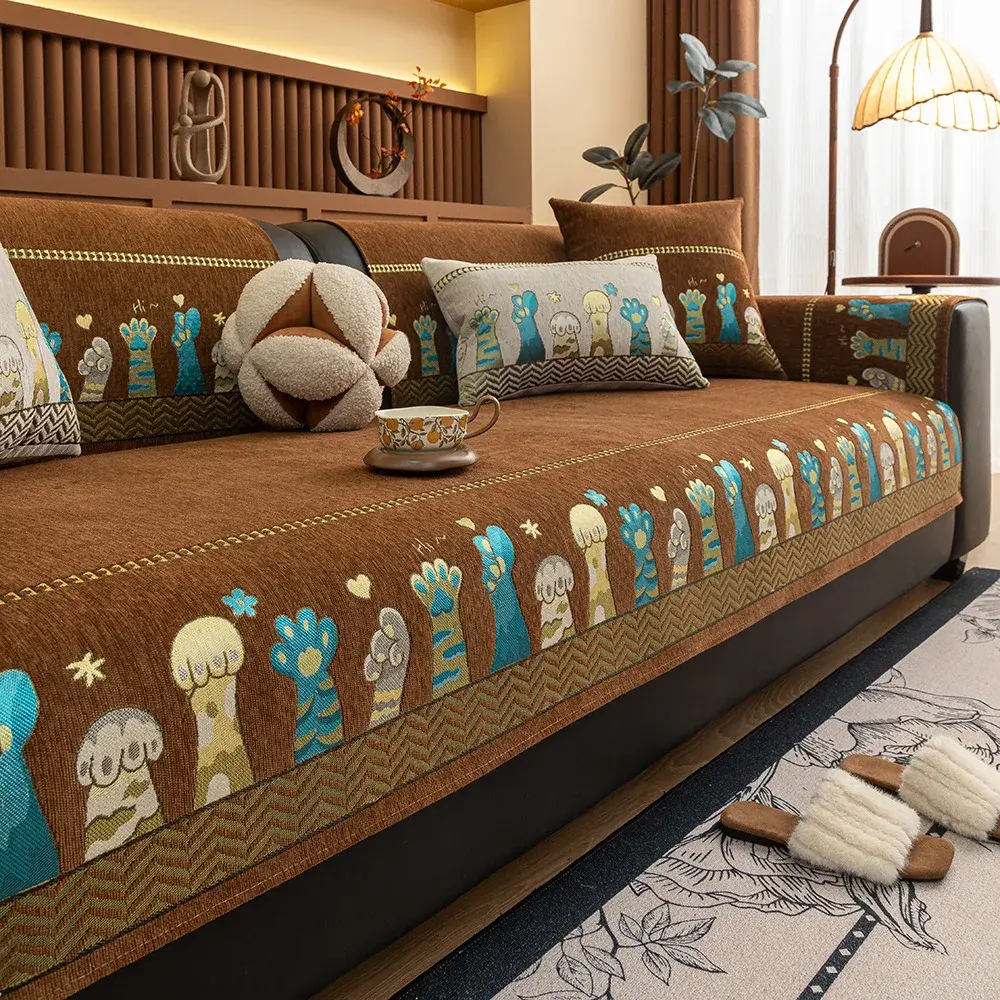 New Light Luxury Versatile Chenille Jacquard Sofa Mat Four Season Universal Anti Slip Sofa Cover Cloth Backrest Cushion Cloth