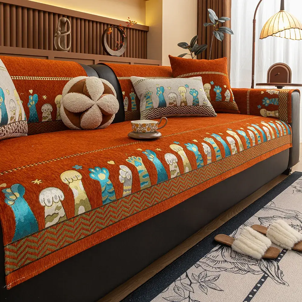 New Light Luxury Versatile Chenille Jacquard Sofa Mat Four Season Universal Anti Slip Sofa Cover Cloth Backrest Cushion Cloth