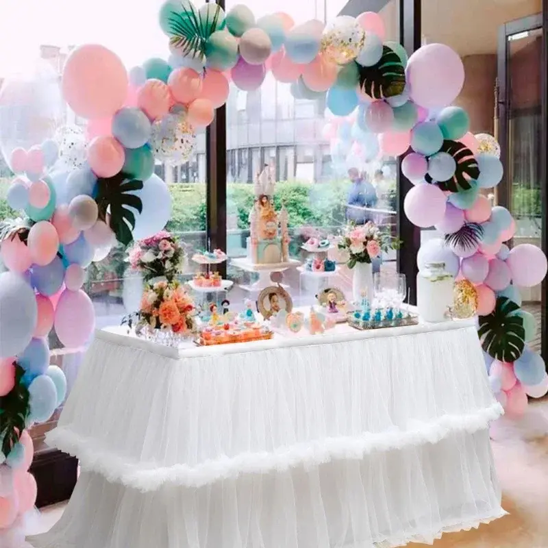 Table Skirt Wedding Tablecloth Birthday Dessert Double Layer Irregular Lace Table Skirt Home Decor Christmas Party Table Skirt