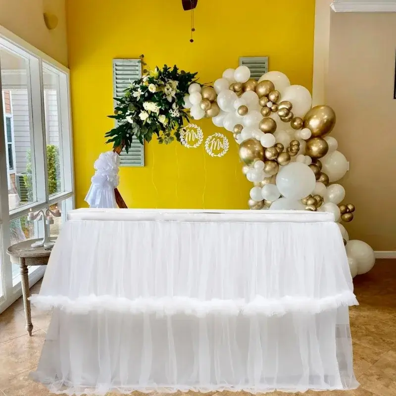 Table Skirt Wedding Tablecloth Birthday Dessert Double Layer Irregular Lace Table Skirt Home Decor Christmas Party Table Skirt