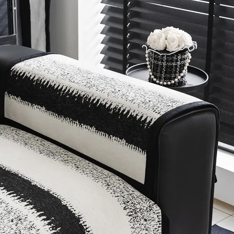 New Chenille Sofa Covers Black White Stripe Sofa Cushion Home Decor Armchair Towel Furniture Seat Cover Sofa Mat for Living Room