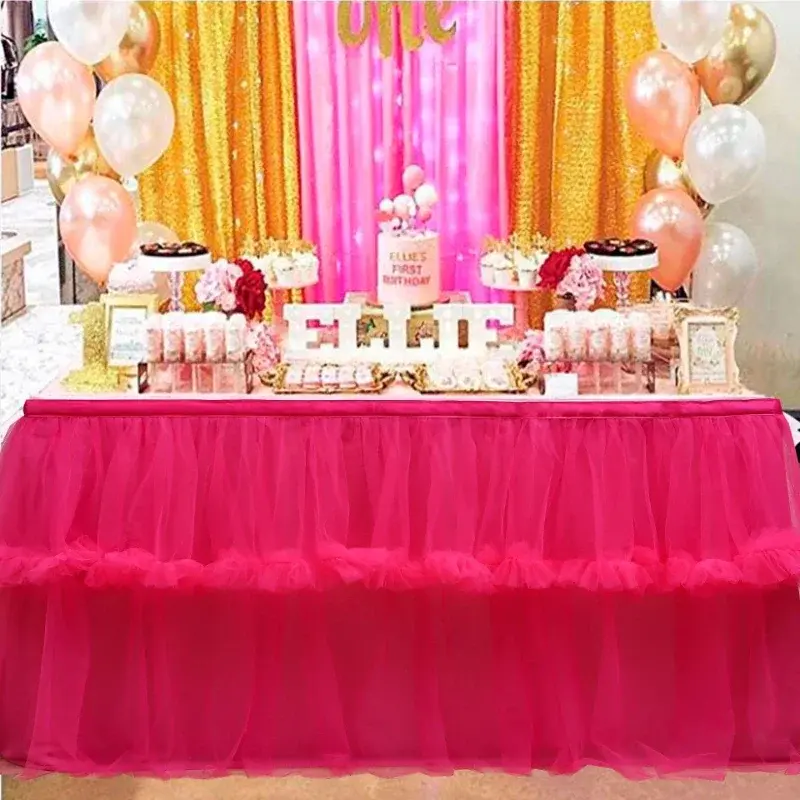 Table Skirt Wedding Tablecloth Birthday Dessert Double Layer Irregular Lace Table Skirt Home Decor Christmas Party Table Skirt