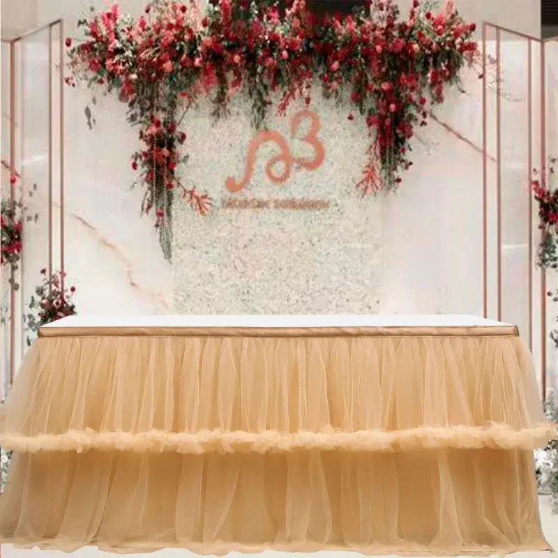 Table Skirt Wedding Tablecloth Birthday Dessert Double Layer Irregular Lace Table Skirt Home Decor Christmas Party Table Skirt