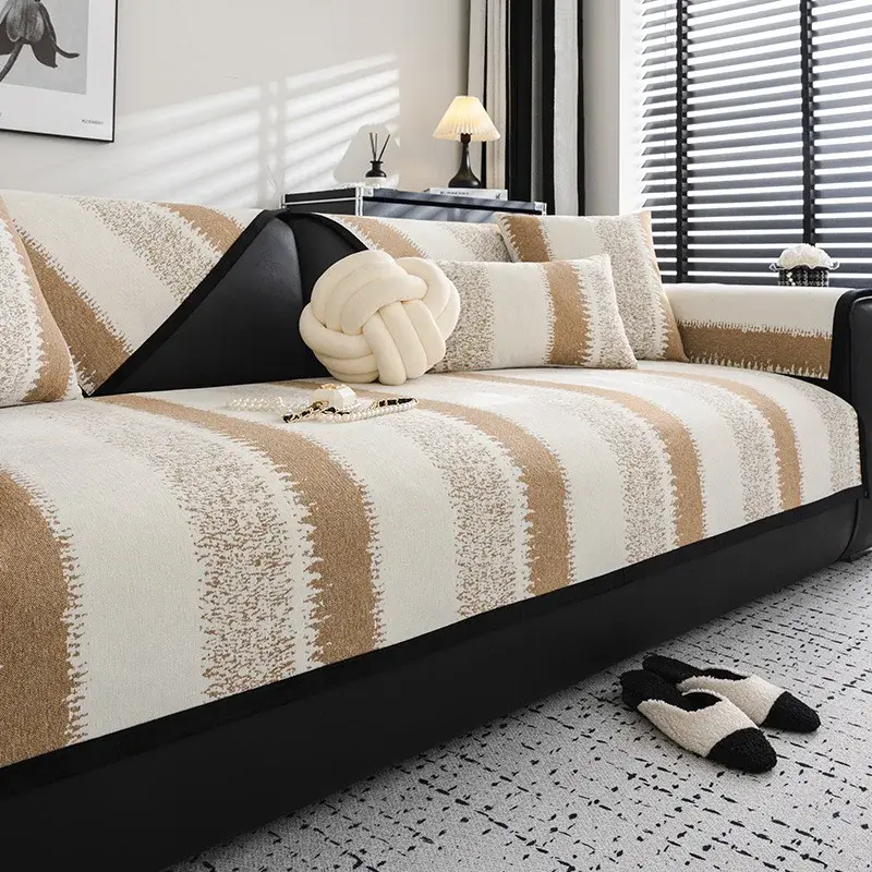 New Chenille Sofa Covers Black White Stripe Sofa Cushion Home Decor Armchair Towel Furniture Seat Cover Sofa Mat for Living Room