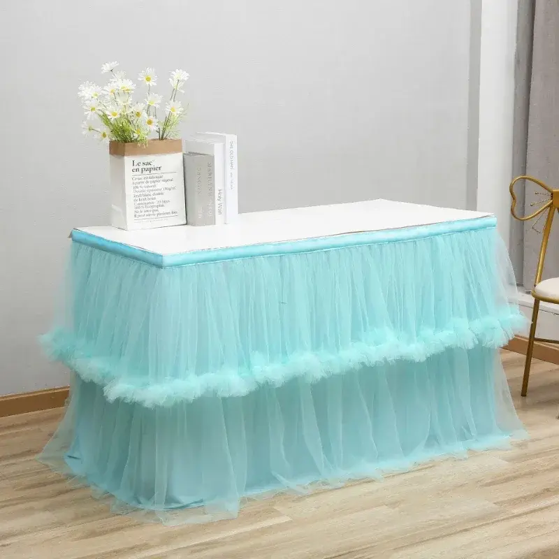Table Skirt Wedding Tablecloth Birthday Dessert Double Layer Irregular Lace Table Skirt Home Decor Christmas Party Table Skirt