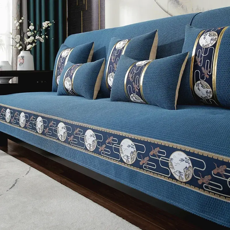 Chinese Non-slip Sofa Cover Solid Wood Leather Sofa Cushion Modern Simple 4 Season Universal Home Protection Cover Couch Cover