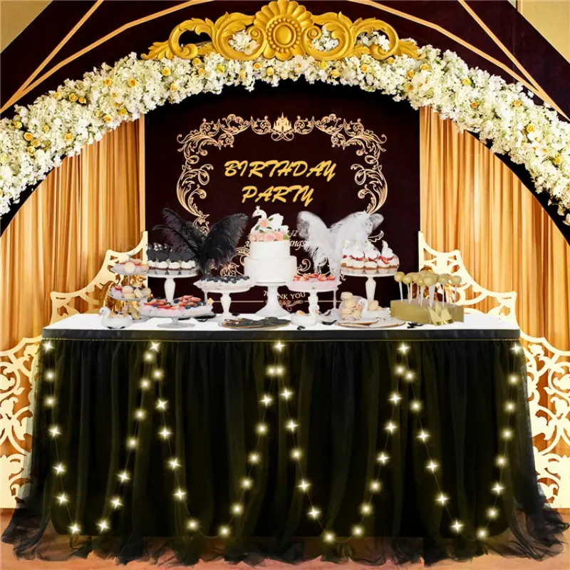 Lighting Table Skirt Wedding Home Hotel Table Decoration Tablecloth Solid Color Table Tulle Skirt Night Party Atmosphere Decorat