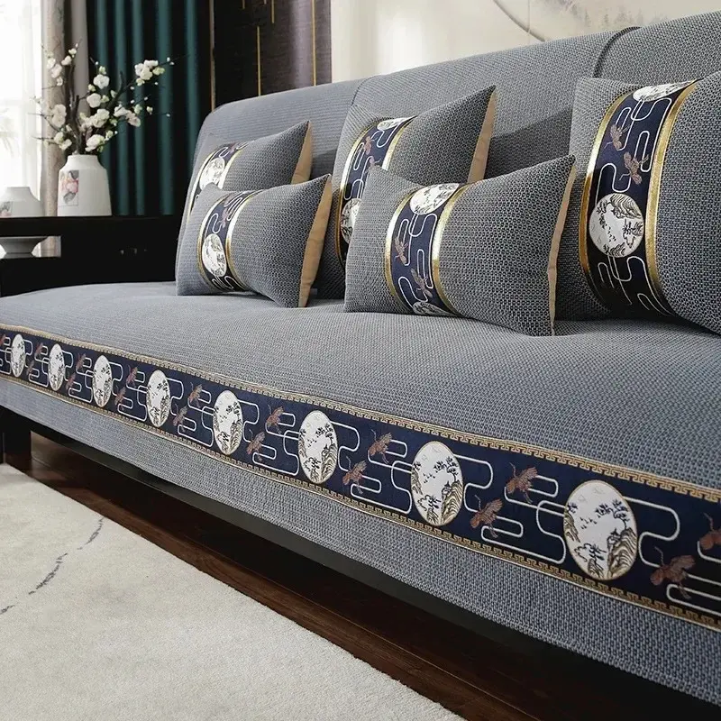 Chinese Non-slip Sofa Cover Solid Wood Leather Sofa Cushion Modern Simple 4 Season Universal Home Protection Cover Couch Cover