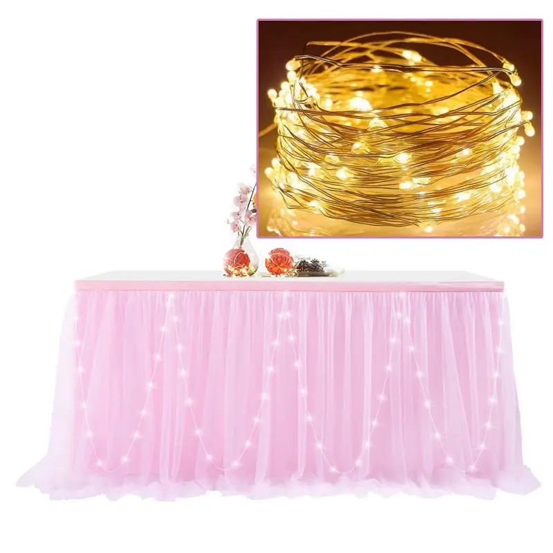 Lighting Table Skirt Wedding Home Hotel Table Decoration Tablecloth Solid Color Table Tulle Skirt Night Party Atmosphere Decorat
