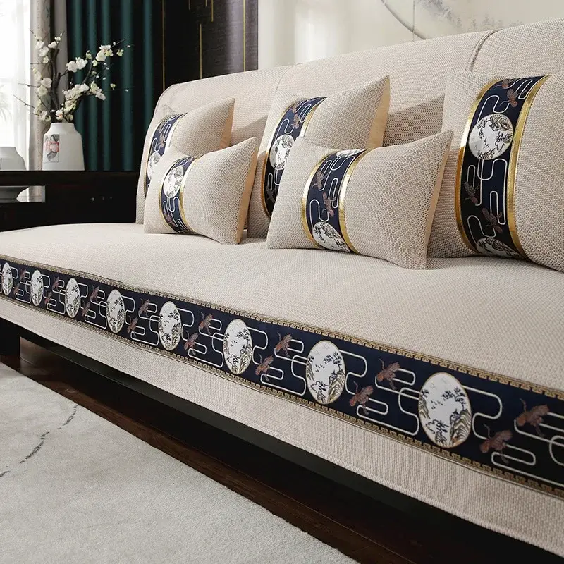 Chinese Non-slip Sofa Cover Solid Wood Leather Sofa Cushion Modern Simple 4 Season Universal Home Protection Cover Couch Cover