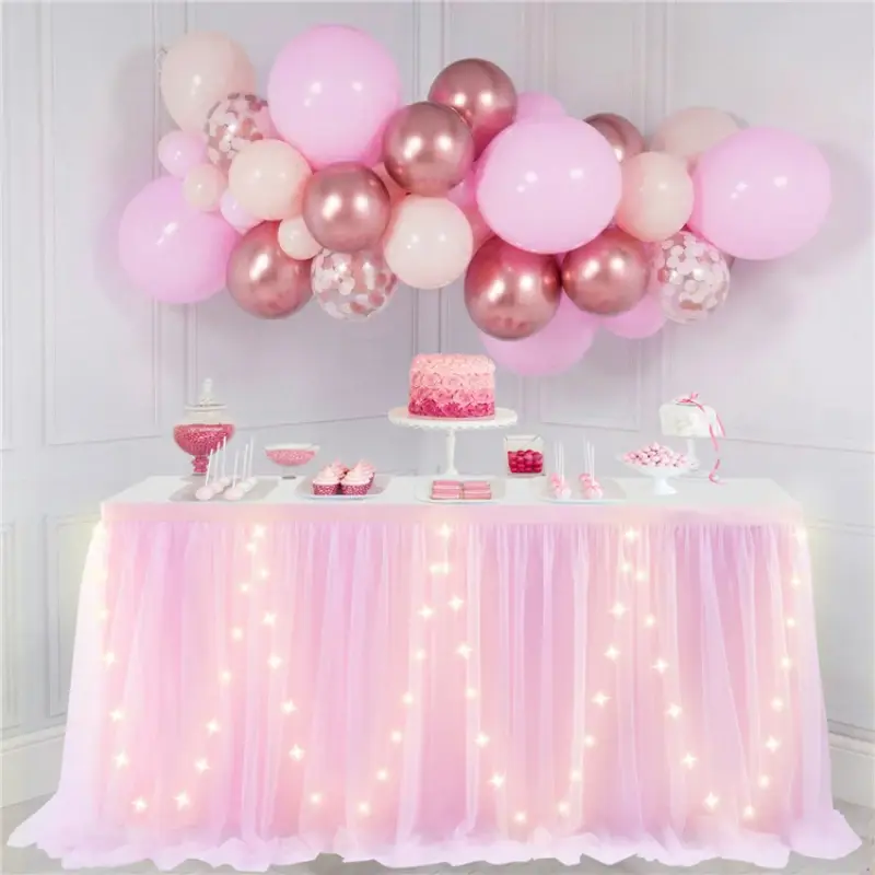 Lighting Table Skirt Wedding Home Hotel Table Decoration Tablecloth Solid Color Table Tulle Skirt Night Party Atmosphere Decorat