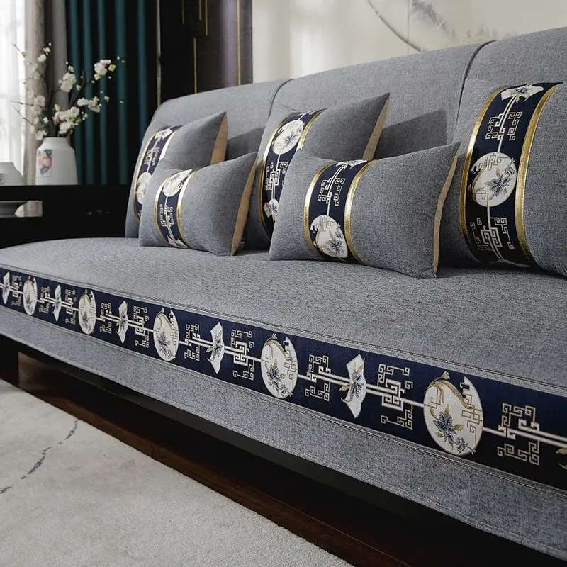 Chinese Non-slip Sofa Cover Solid Wood Leather Sofa Cushion Modern Simple 4 Season Universal Home Protection Cover Couch Cover