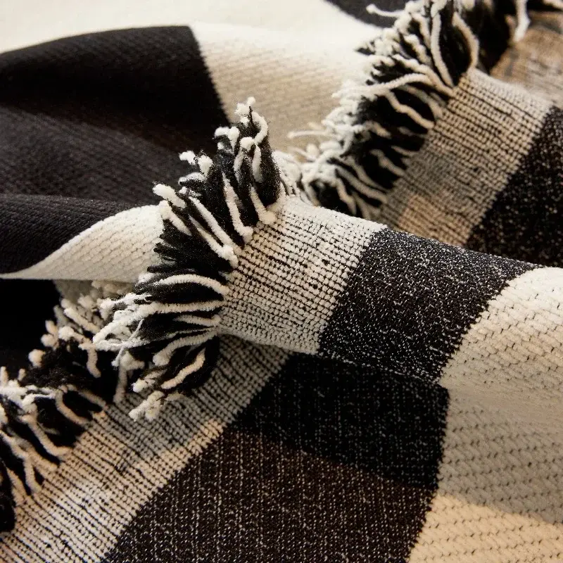Black White Grid Sofa Cover, Sofa Blanket, Full Cover, Universal Couch Towel, With Tassels Home Decor, Living Room Decor