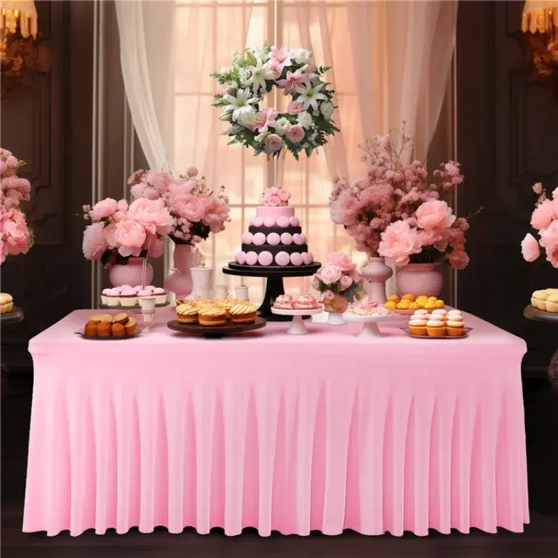 Solid Color Conference Tablecloth Exhibition Table Cover Rectangular Hotel Banquet Table Skirt New Milk Silk Elastic Tablecloth
