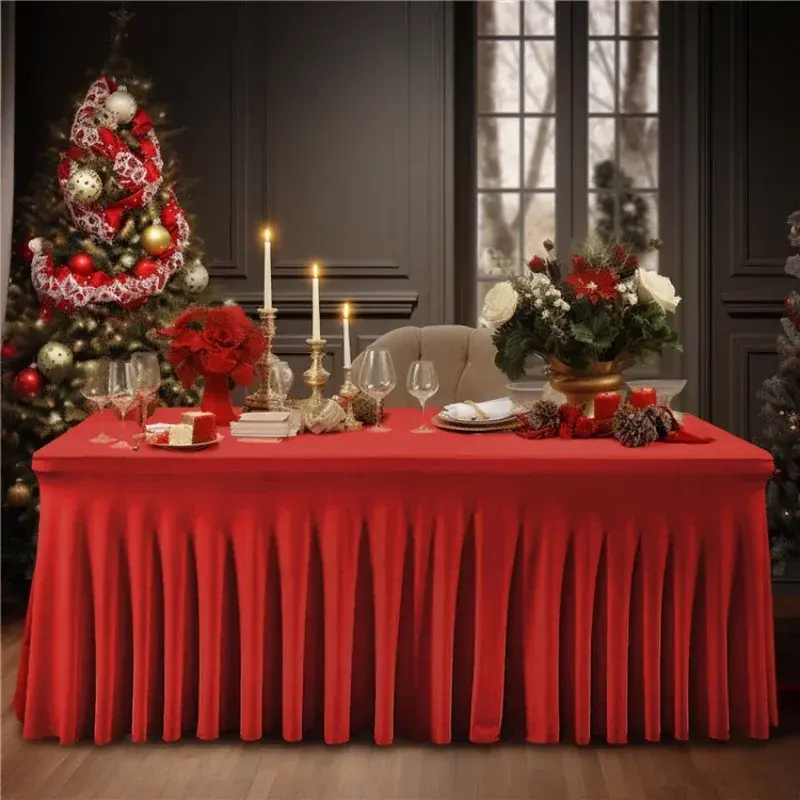 Solid Color Conference Tablecloth Exhibition Table Cover Rectangular Hotel Banquet Table Skirt New Milk Silk Elastic Tablecloth