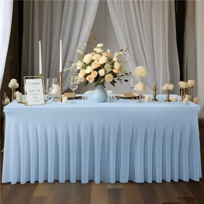 Solid Color Conference Tablecloth Exhibition Table Cover Rectangular Hotel Banquet Table Skirt New Milk Silk Elastic Tablecloth