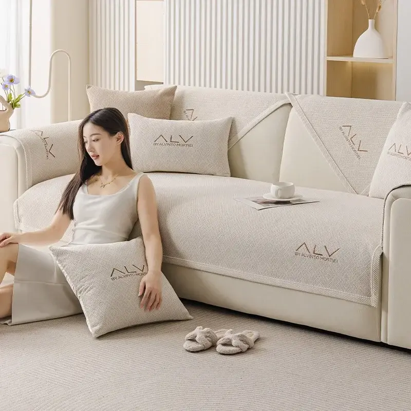 Chenille Sofa Cushion Four Seasons Universal Non-slip Light Luxury High-end Sense Cushion Simple Modern Straight Row Sofa Cover