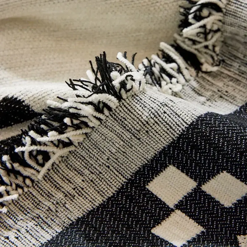 Boho Style Chenille Sofa Towel with Tassels, Double-side, for Living Room Camping Picnic Large Blanket Leisure Relax Beach Towel