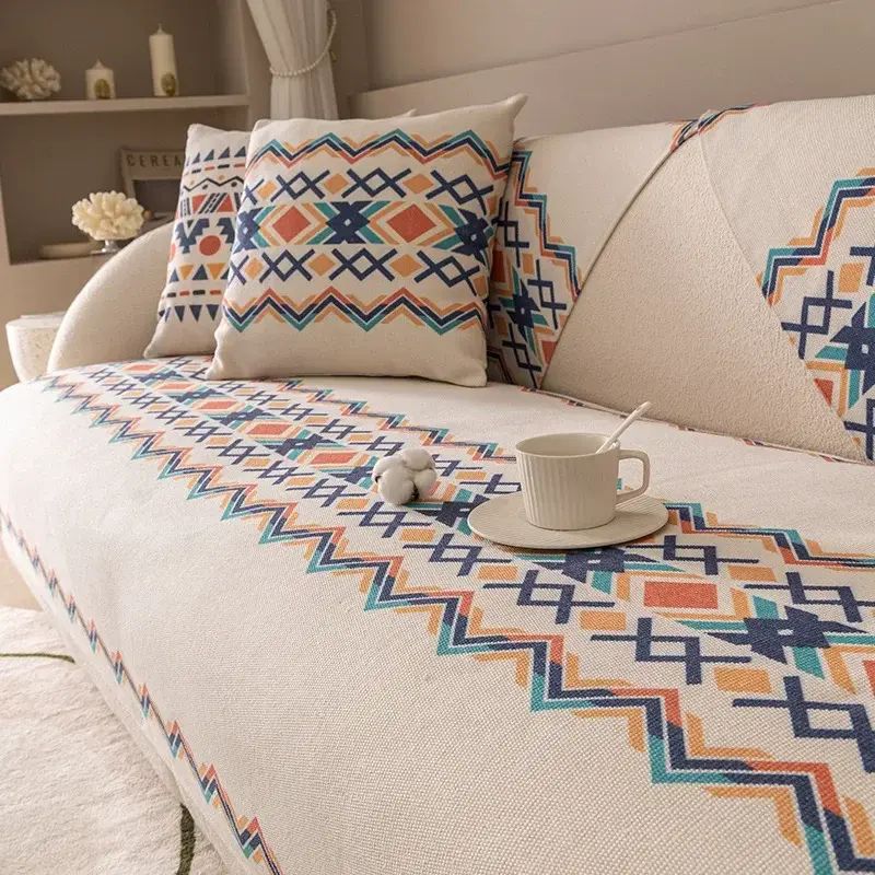 Bohemian Ethnic INS Style Backrest Towel Cover Cotton And Linen Sofa Cover Cushion Four Seasons Universal Anti-slip Sofa Cover