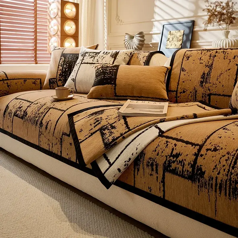Chenille Geometry Sofa Cover Living Room Modern Non-slip Sofa Cushion Four Season Universal Couch Mat Thickened Protector Covers