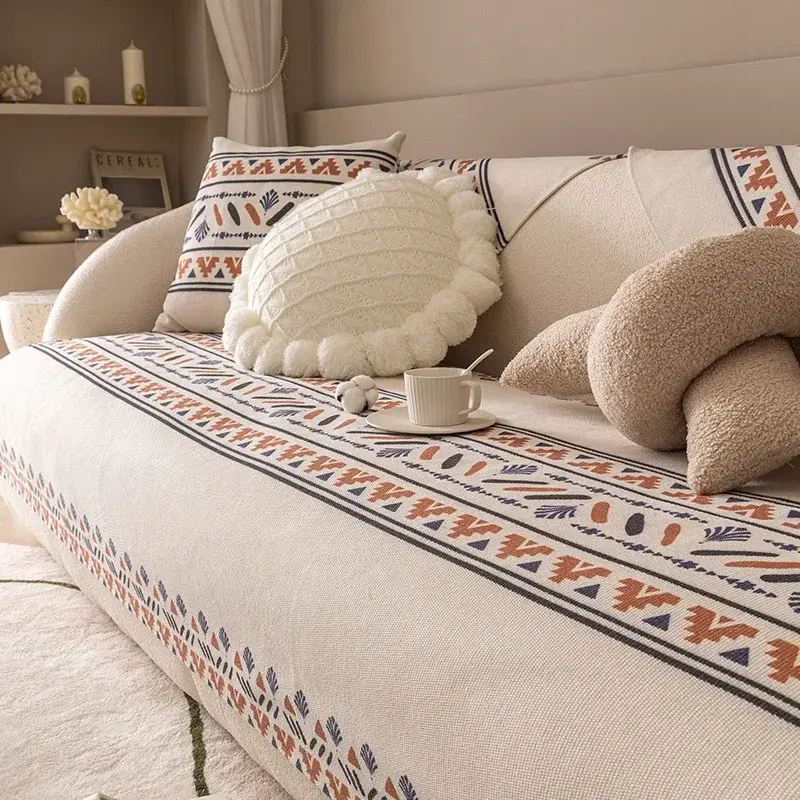Bohemian Ethnic INS Style Backrest Towel Cover Cotton And Linen Sofa Cover Cushion Four Seasons Universal Anti-slip Sofa Cover