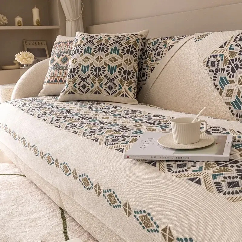 Bohemian Ethnic INS Style Backrest Towel Cover Cotton And Linen Sofa Cover Cushion Four Seasons Universal Anti-slip Sofa Cover