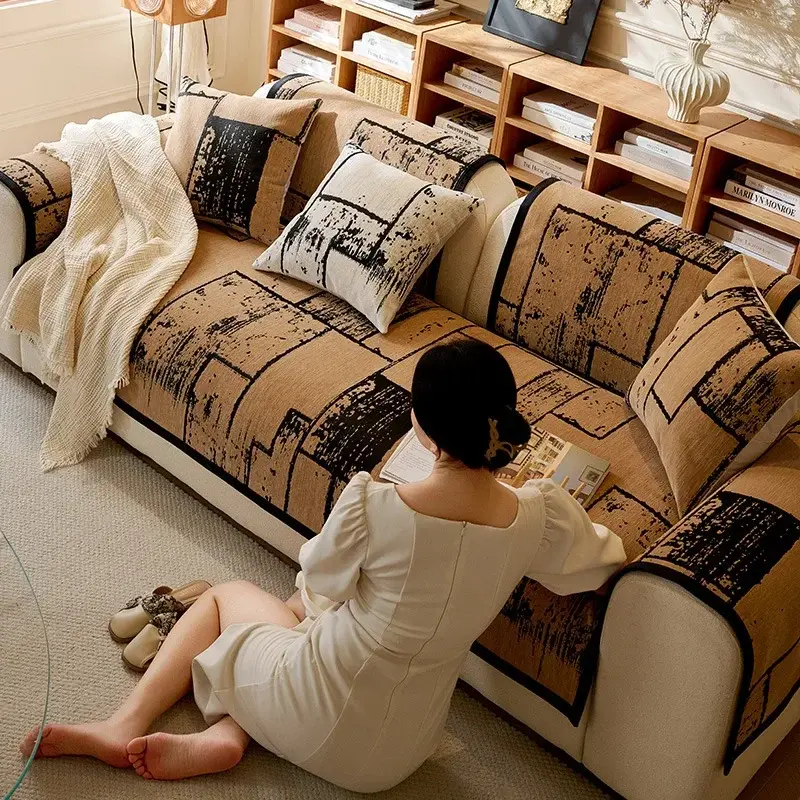 Chenille Geometry Sofa Cover Living Room Modern Non-slip Sofa Cushion Four Season Universal Couch Mat Thickened Protector Covers