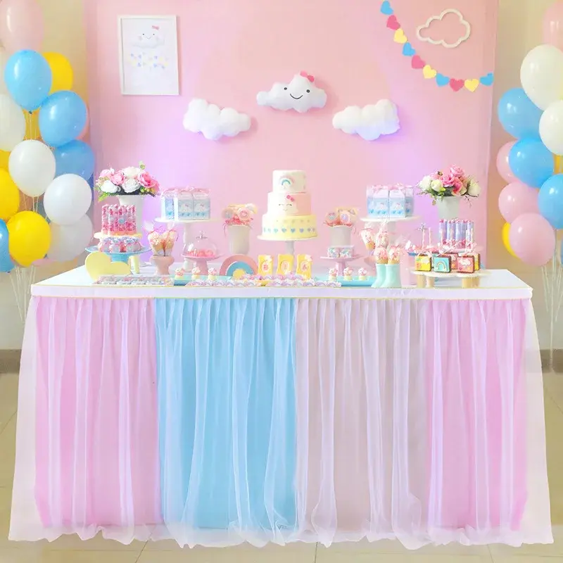 Table Skirting Tulle Table Skirt Tutu Table Skirt Tablecloth Decorations Baby Shower Wedding Buffet Banquet Decoration Black