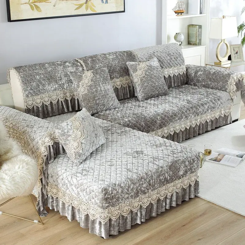 European Sofa Cover Living Room Thicken Warm Non-slip Plush Sofa Cushion Universal With Hemline Sofa Towel Cushion Full Cover