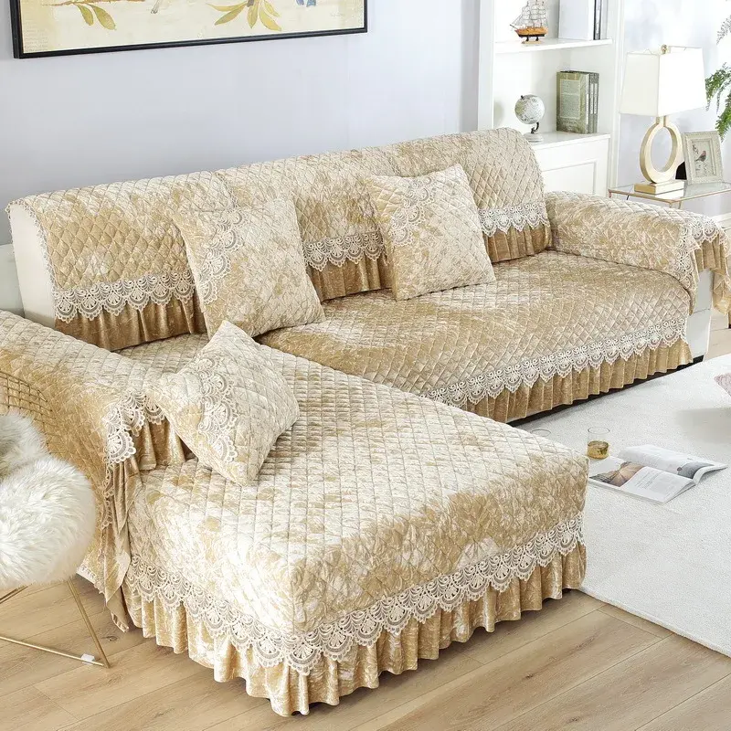 European Sofa Cover Living Room Thicken Warm Non-slip Plush Sofa Cushion Universal With Hemline Sofa Towel Cushion Full Cover